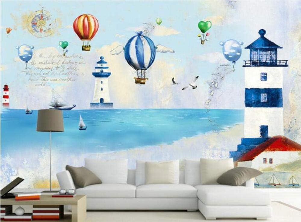 Heißluftballon Leuchtturm Ozean 3D Tapete Poster Restaurant Schlafzimmer Wohnzimmer Sofa TV Dekorative Wand-350cm×256cm