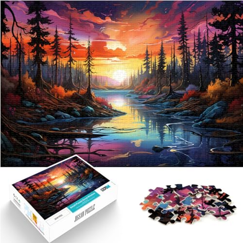 Puzzle zum Verschenken, farbenfrohe psychedelische Sonnenuntergangslandschaft, 1000-teiliges Erwachsene, einzigartige Heimdekoration und Geschenke, 1000 Teile (50 x 75 cm)