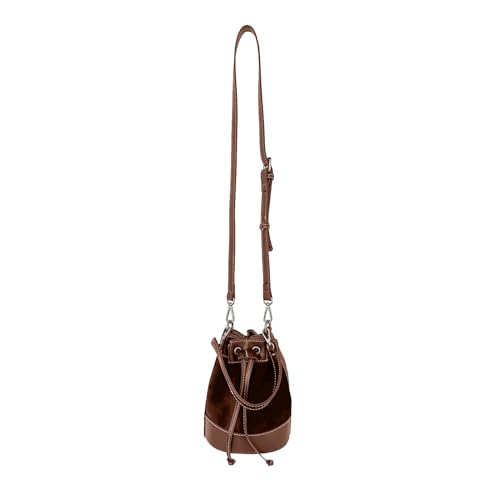 ohodhmnu Damen Tragetasche, 2023 Kordelzug Schultertasche Bucket Bag Einfache Mode Crossbody Tasche Große Kapazität Vielseitige Plüschtasche für Frauen Mädchen, coffee, With pendant