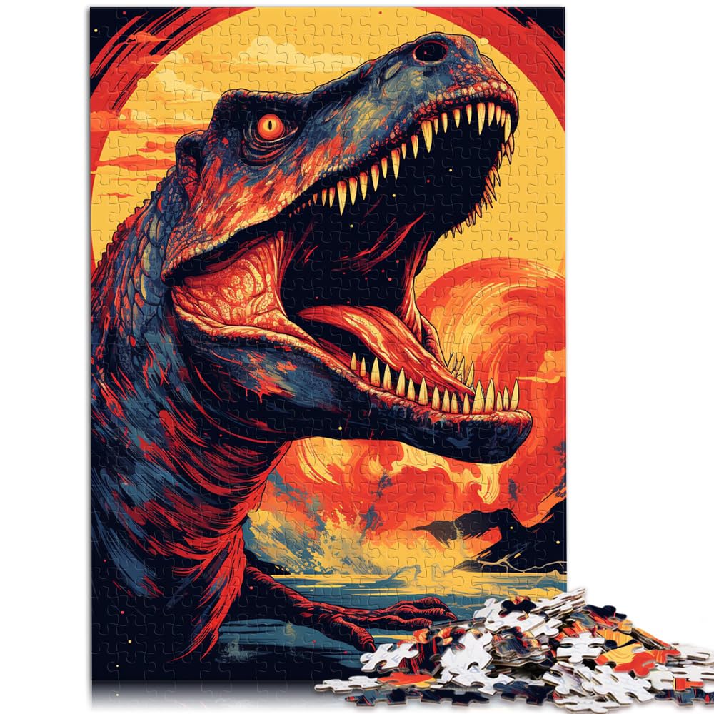 Puzzlespiele Tyrannosaurus Rex und Sonnenuntergang im Ozean. Schwierige, anspruchsvolle Puzzles aus Holz mit 1000 Teilen, einzigartiges Herausforderungsspiel, 1000 Teile (50 x 75 cm)