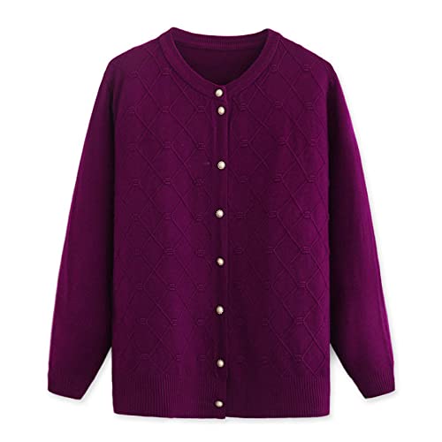 Damen Strickjacke - Plus Size Frühling Herbst Mittleren Alters Und Ältere Menschen Solid Knit Cardigan Lockerer Langärmliger Pullover Einreihige Damen Casual Tops,Style B,XL