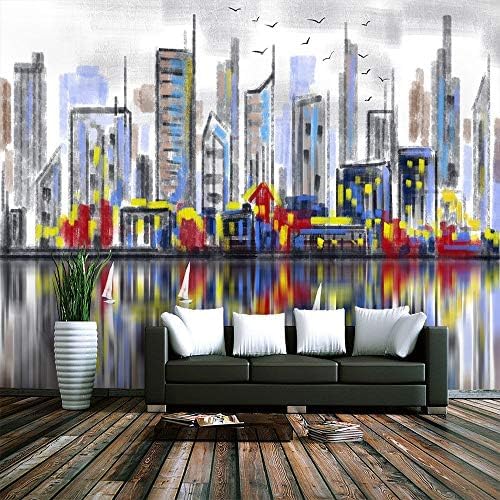 XLMING Bunte Stadt- Und Gebäudereflexionsbilder Küche Esszimmer Arbeitszimmer Wohnzimmer TV Hintergrund Wand 3D Tapete-430cm×300cm