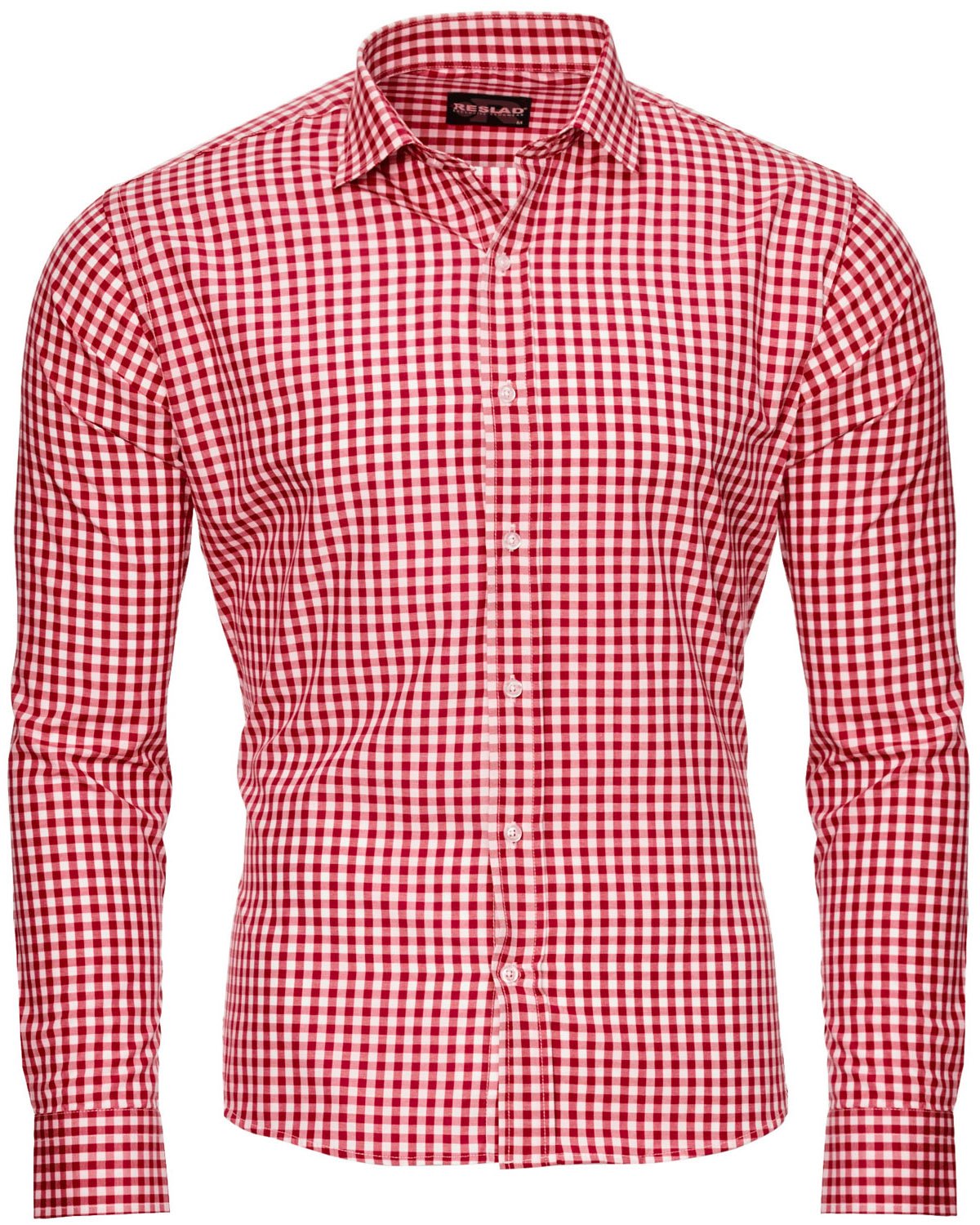 Reslad Herren Hemd Kariert Männer Hemden Bügelleicht Rote Hemden Slim Fit Hemd Figurbetont Freizeithemd RS-7007 Rot Größe S