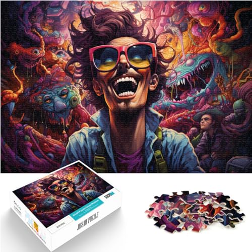 Puzzle Fantasie, farbenfrohe Sonnenbrille, Mann, Kunst, 1000 Teile, Premium-Puzzle, Holzpuzzle, lustige Puzzles mit passendem Poster und Quizblatt (50 x 75 cm)