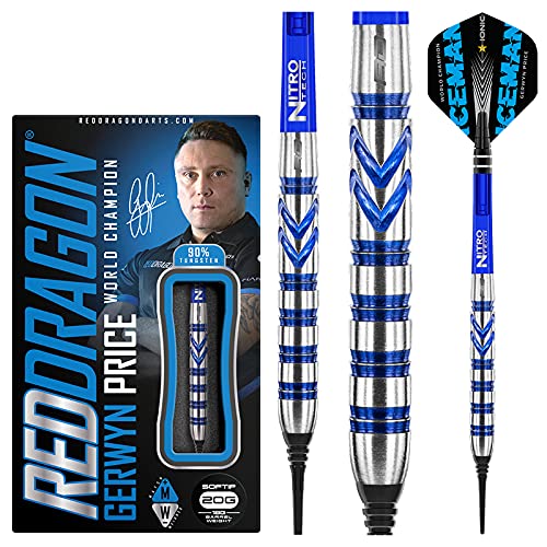 RED DRAGON Gerwyn Price 18g Fassgewicht, 20g Gesamtgewicht Softip Tungsten Darts mit Flights und Schäfte