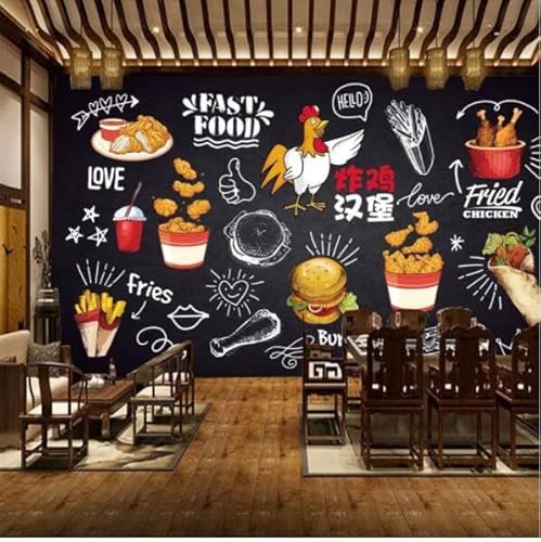 tyujlkjddlf Tapete Wandbild 3D Benutzerdefinierte Tapete Fried Chicken Beer Shop Hintergrund Tapete Western Restaurant Chicken Steak Gegrilltes Huhn Wandbild Wandverkleidung-450Cmx300Cm