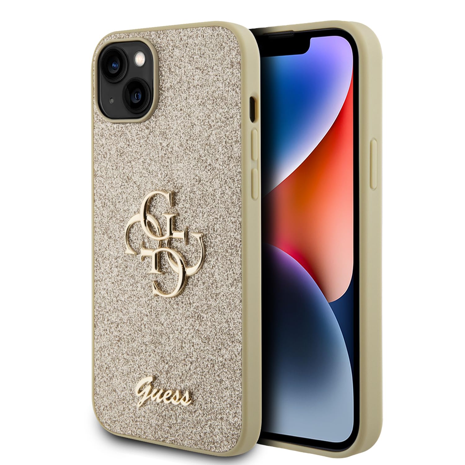 Guess GUHCP15MHG4SGD Hülle für iPhone 15 Plus 6.7" golden hardcase Glitter Script Big 4G