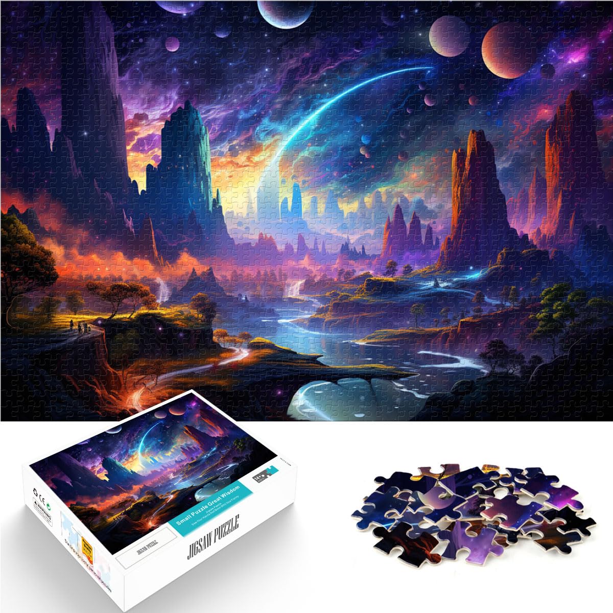 Puzzle für Puzzle, farbenfrohe Fantasielandschaft für Erwachsene, Puzzle 1000 Teile, Holzpuzzle, tolle Geschenke für Weihnachten, 1000 Teile (50 x 75 cm)