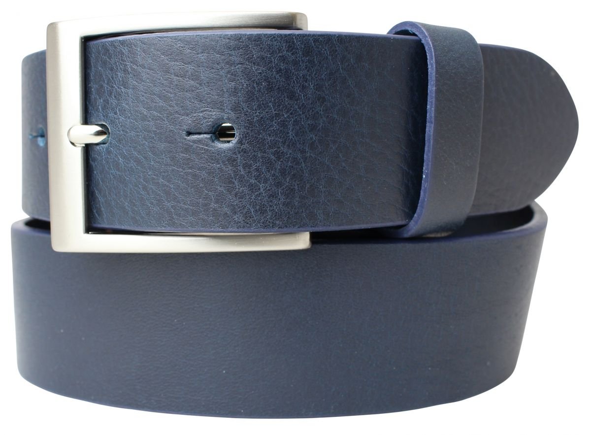 BELTINGER Hochwertiger Gürtel mit Edelstahl-Gürtelschnalle aus Vollrindleder 4 cm | Jeans-Gürtel für Damen Herren 40mm | Vollleder-Gürtel | Marine 95cm