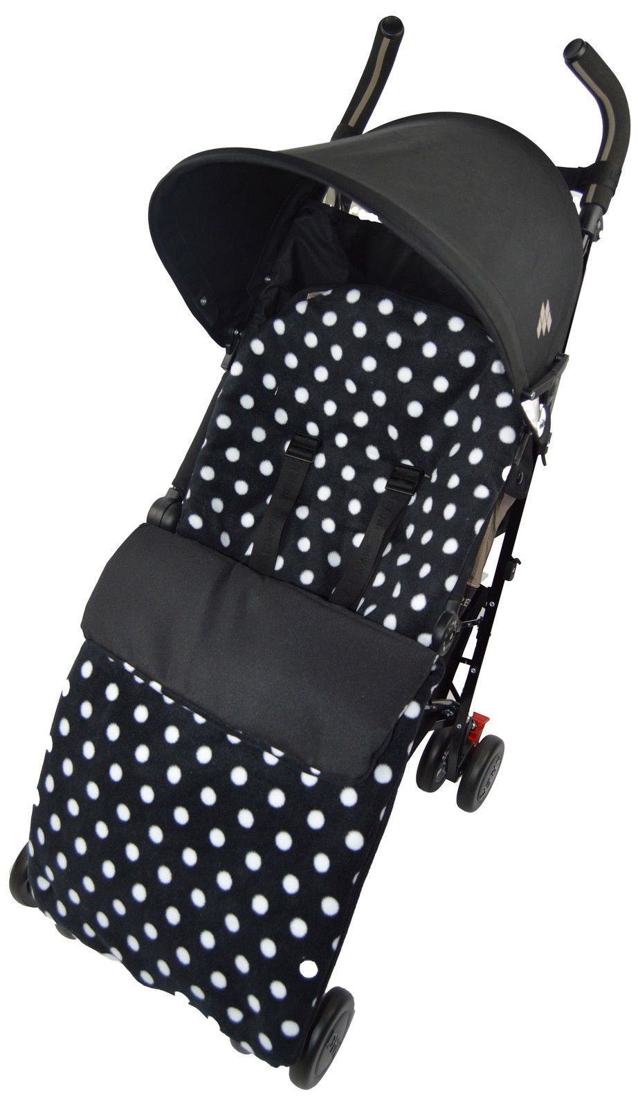 Fleece Fußsack/COSY TOES kompatibel mit Bugaboo Bee Cameleon Donkey Buffalo Polka Dot Schwarz