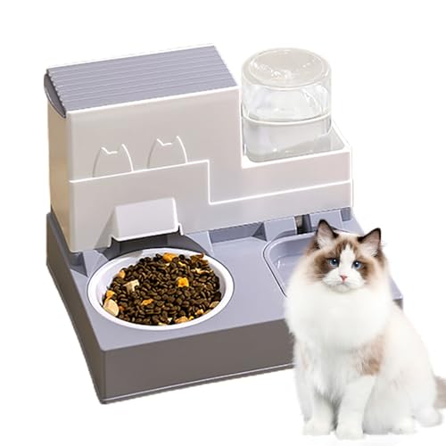 CQSJX Automatischer Katzenfutterspender, Automatischer Futterspender für Hunde und Katzen - Katzenfutter- und Wassernapf-Set mit Wasserspender - 2-in-1-Set mit automatischen Futternäpfen für Haustiere