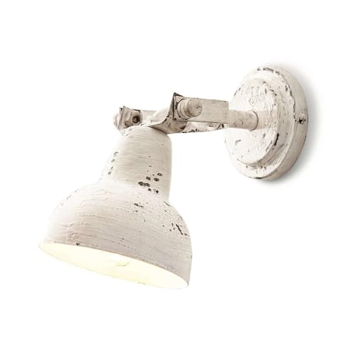 Loberon Wandlampe Rieke, Eisen, H/B/T 23/12,5/26 cm, antikweiß, E14, max. 25 Watt, A++ bis E