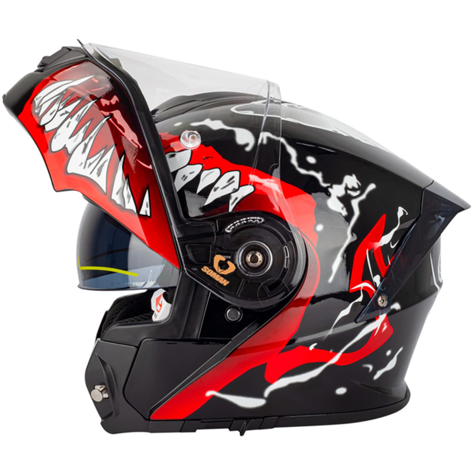 Klapphelm Motorradhelm Modularer Rollerhelm Klappbarer Multifunktion Motorrad Helme mit Doppeltem Sonnenvisier Integralhelm Sturzhelm DOT/ECE Zertifiziert Herren Damen, Schwarz Rot-XL(61~62cm)