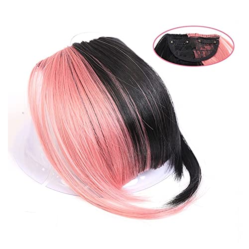 Pony-Haarspange, Clip-in-Pony, französischer Pony, dicke, gebogene Pony-Verlängerung, 15,2 cm, kurzer synthetischer Pony, Fransen mit Schläfen, Haarteile for Frauen und Mädchen,Falscher Pony für Frau