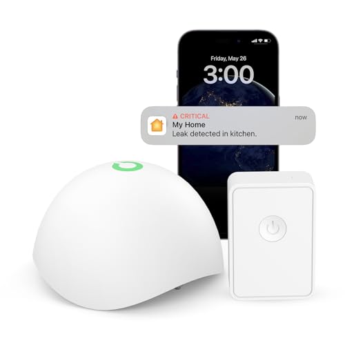 Meross smart Wassermelder für HomeKit, Wassersensor WLAN Wasseralarm mit Hub drahtloser Flutdetektor IP67, bis zu 60dB Audio-Alarm für Küche, Badezimmer, Keller