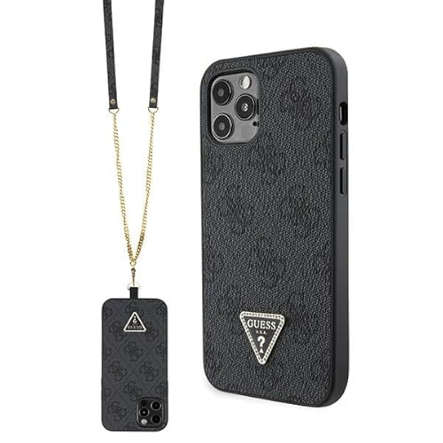 Guess GUHCP12MP4TDSCPK Hülle für iPhone 12/12 Pro 6.1" Schwarz hardcase Crossbody 4G Metal Logo