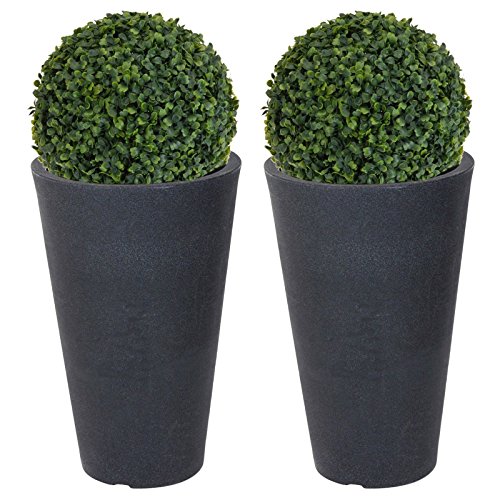 URBN Living Runder Blumentopf mit künstlicher Pflanze in Kugelform, Pflanztopf, Stein- oder Rattan-Effekt, Garten, Eimer 2x Charcoal Grey