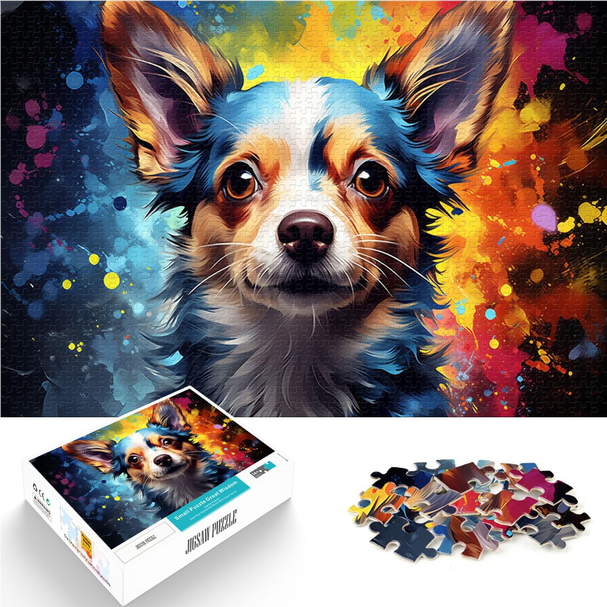 Puzzle-Geschenk, farbenfrohe psychedelische Kunst, Chihuahua-Hund für Erwachsene, 1000 Teile, Puzzle-Geschenke, Holzpuzzle, Denkspiel, 1000 Teile (50 x 75 cm)