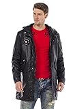 Cipo & Baxx Herren Outdoorjacke Kapuzenjacke Langejacke Übergangs und Freizeitjacke Schwarz XL