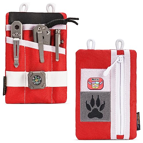 VIPERADE VE1-P EDC Werkzeugtasche Organizer EDC Pouch Klein EDC Taschen Pocket Organizer Nylon Multitool Tasche Klein für Taschenlampe Taschenmesser Stift Notizbuch (Rot-Weiss)