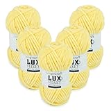 Chenille Wolle 5er-Set, Soft Gelb, Loopncraft, 5 X 100g, Lux Velvet, Super Weiches Samtgarn