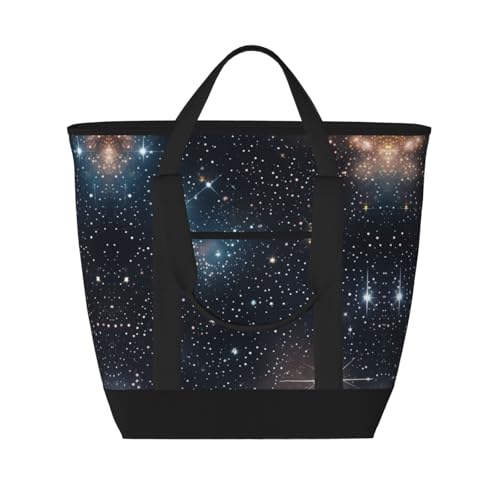 YQxwJL Isolierte Kühltasche mit Sternhaufen und Galaxien, großes Fassungsvermögen, Einkaufstasche, Reisetasche, Strand, wiederverwendbare Einkaufstasche für Erwachsene, Schwarz, Einheitsgröße