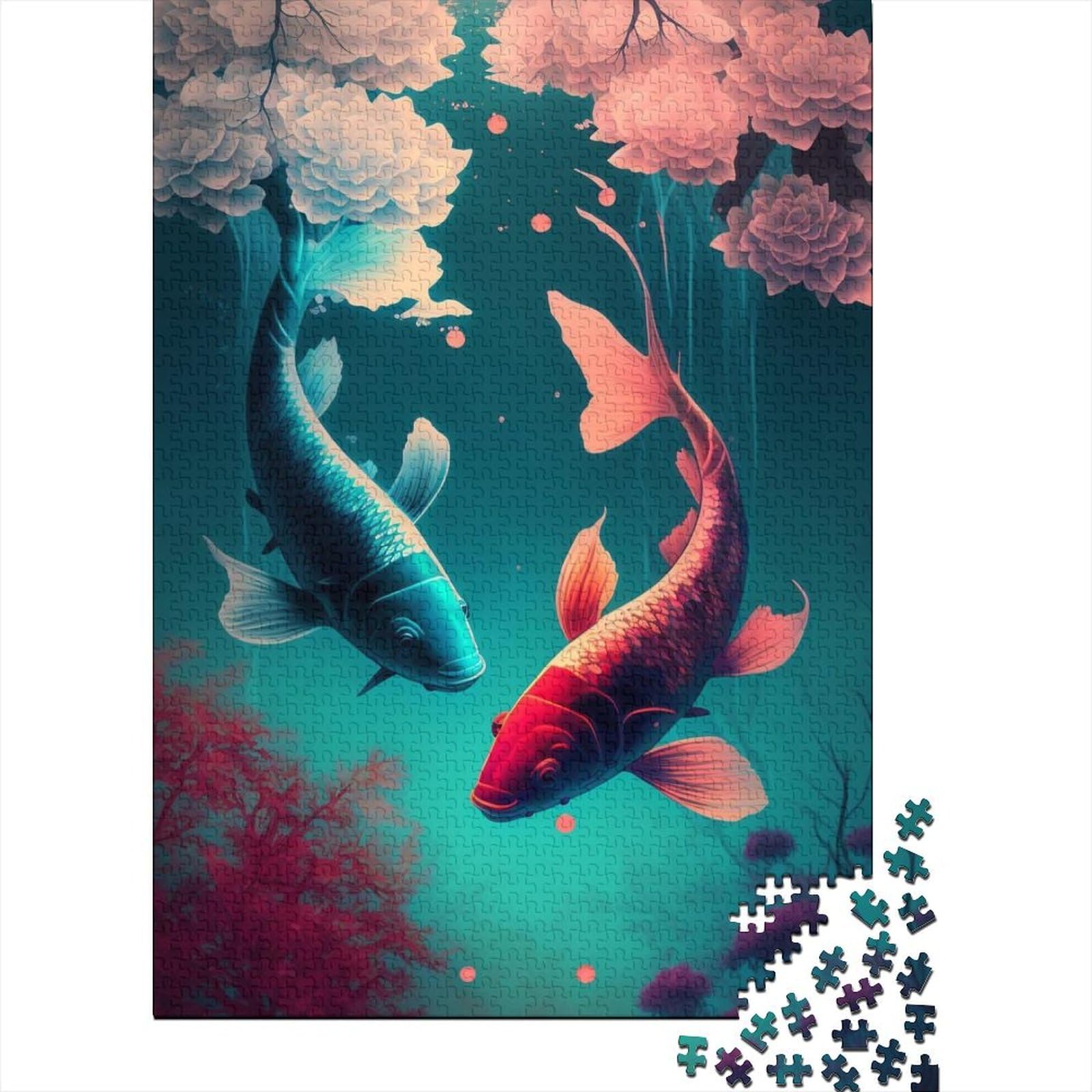 Kunstpuzzle für Erwachsene 1000 Teile Koi im Wasser Puzzles für Erwachsene Teenager Interessante Puzzles zur Stressreduzierung 75x50cm