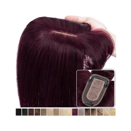 Haartopper für Frauen Echthaar-Topper mit Pony, 15,2–45,7 cm, glattes Haar, 7 x 12,5 cm, Seidenbasis-Topper mit 3 Clips for Frauen mit dünner werdendem Haar und Haarausfall Haarteil Topper Toupet Frau