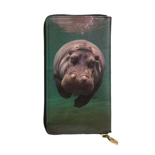 KadUe Diving Hippo Leather Wallet Fashionable Women's,Multiple Compartments for Cards and Cash Credit Cards,, Schwarz , Einheitsgröße, Zeitgenössisch