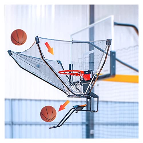 Hängendes Basketball-Rücklaufnetzsystem, tragbarer Shot-Trainer-Rebounder-Aufsatz aus Aluminiumlegierung, für Ballspielplätze/Hinterhöfe/im Freien, mit drehbarer Rücklaufrutsche