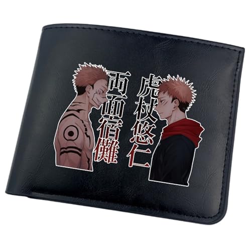 RYNDEX Jujut-su Kais-en Anime-Geldbörsen, Zweifach Gefalteter Geldbörse Klein, PU-Leder Geldbörse Brieftasche Wallet(Color:Black 6)