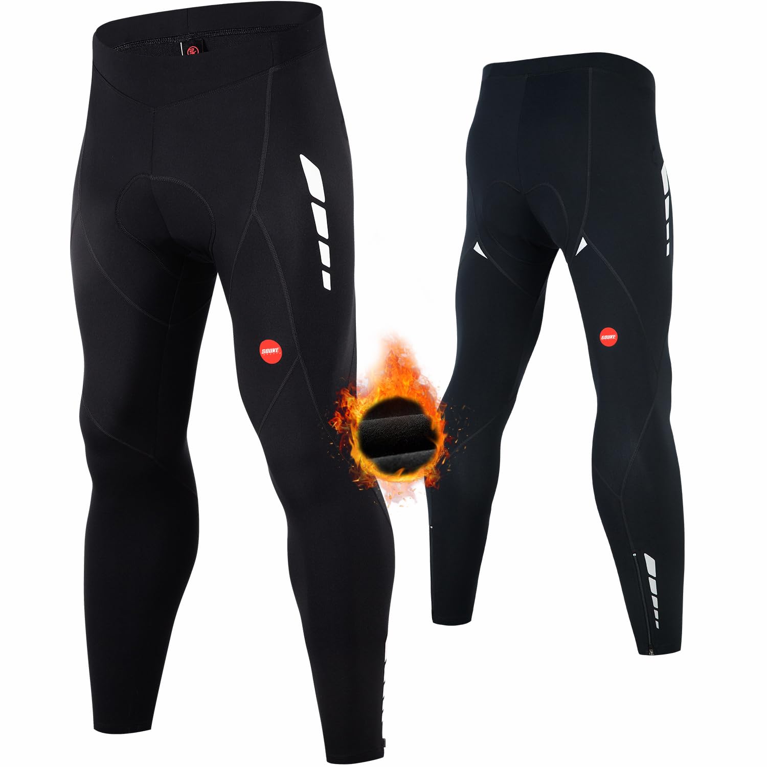 Souke Sports Winter Herren Lang Fahrradhose mit Fleecefutter 3D gepolsterte Legging Thermo Radhose Herren Lang für Winter