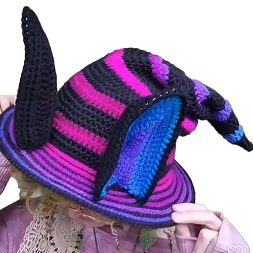 LIbgiubhy Halloween-Hexenhut, zarte gehäkelte Hexenhüte für Maskerade, exquisite Strickmütze für Erwachsene, Cosplay-Kostüm-Zubehör