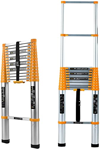 Teleskopleiter, ausziehbare Teleskopleiter in Industriequalität, 150 kg, 7,5 Fuß / 11,5 Fuß / 12,8 Fuß / 15,4 Fuß / 16,7 Fuß / 19,4 Fuß, tragbare Mehrzweck-Ausziehleiter aus Aluminium Ambitious