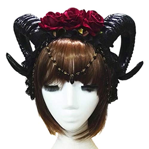 Gothic Mystical Sheep Horn Stirnband Rose Blume Schmuck Anhänger Kette Haarreifen Halloween