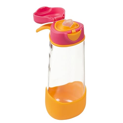 b.box Sport-Trinkflasche, 600 ml, groß, moderne Kinder-Wasserflasche mit Klappdeckel, auslaufsicher, BPA-frei (Erdbeershake, 590 ml)