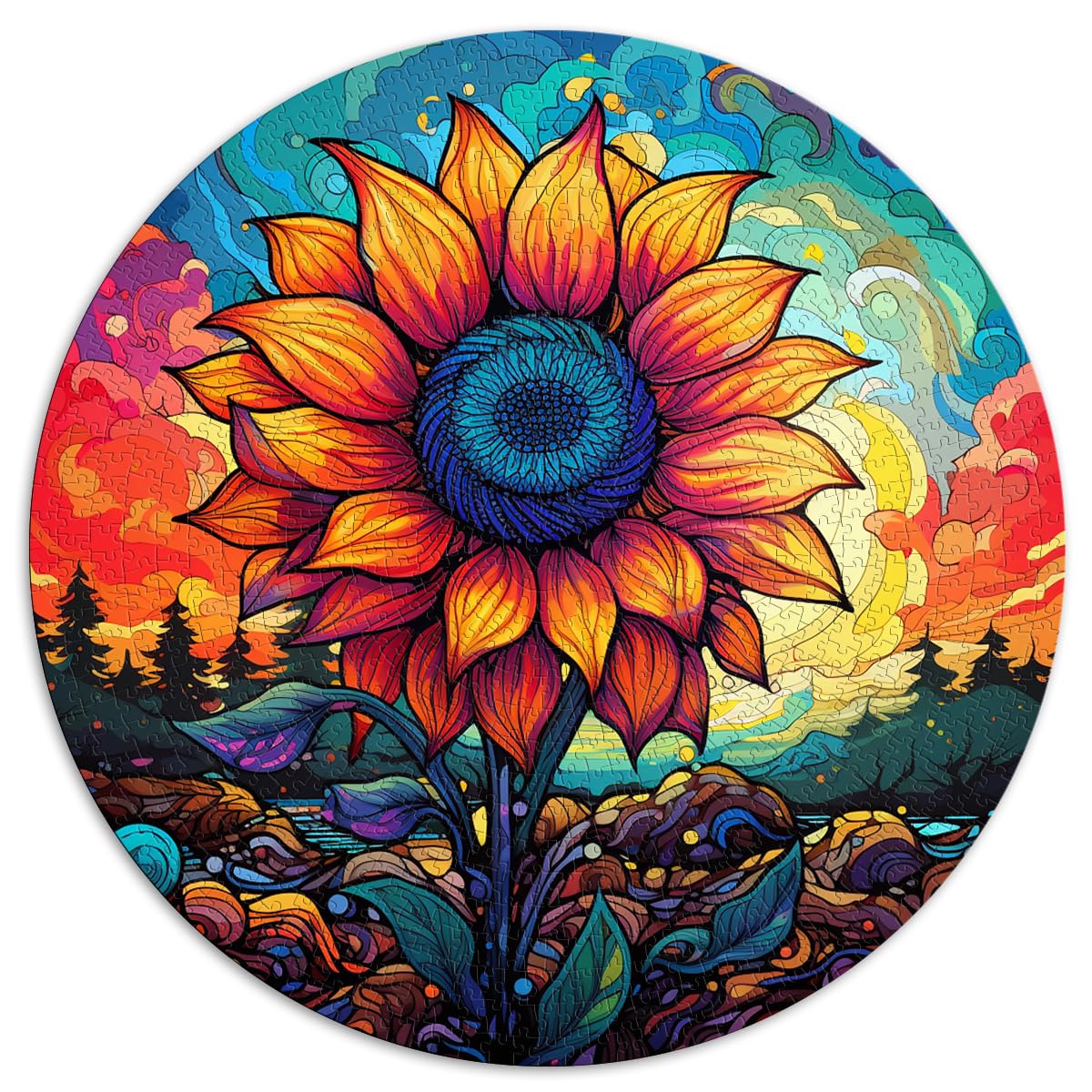 Puzzles Geschenk Sonnenaufgang Sonnenblume Puzzles für Erwachsene 1000 Teile 26,5x26,5 Zoll Lustige Puzzles Spiele Familienaktivität Puzzles Lernspiele