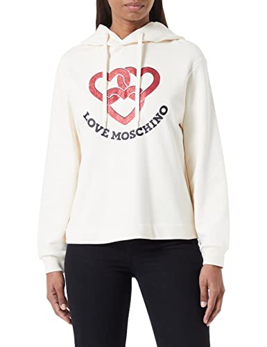 Love Moschino Women's Regular fit Hoodie with Chained Hearts Print Sweatshirt, Cream, 40