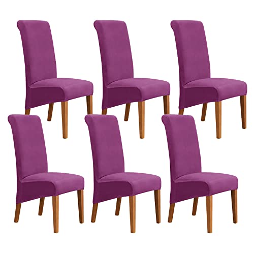 JHLD Samt Stuhlhussen 6er Set, Stuhlbezug Stretch weiche Stuhlhusse Abnehmbare Waschbar Beschützer Stuhlhussen Für Esszimmer Hotel -Violett-6er Set