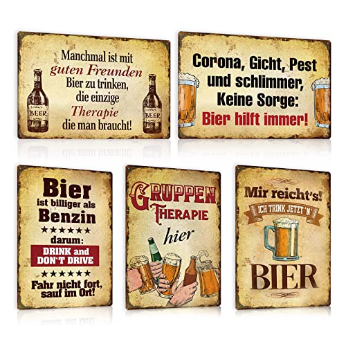 5er Set Blechschilder Lustiger Spruch - Retro Metallschild 20x30cm - Vintage Schild für Bar Club Pub