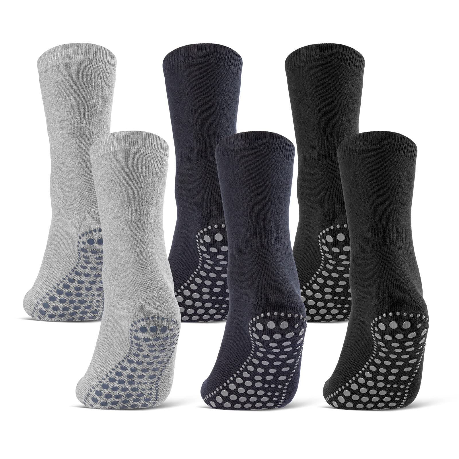 3 oder 6 Paar ABS Socken Herren Damen Anti Rutsch Socken Baumwolle 8600 WP (Schwarz Blau Grau 6 Paar 43-46)