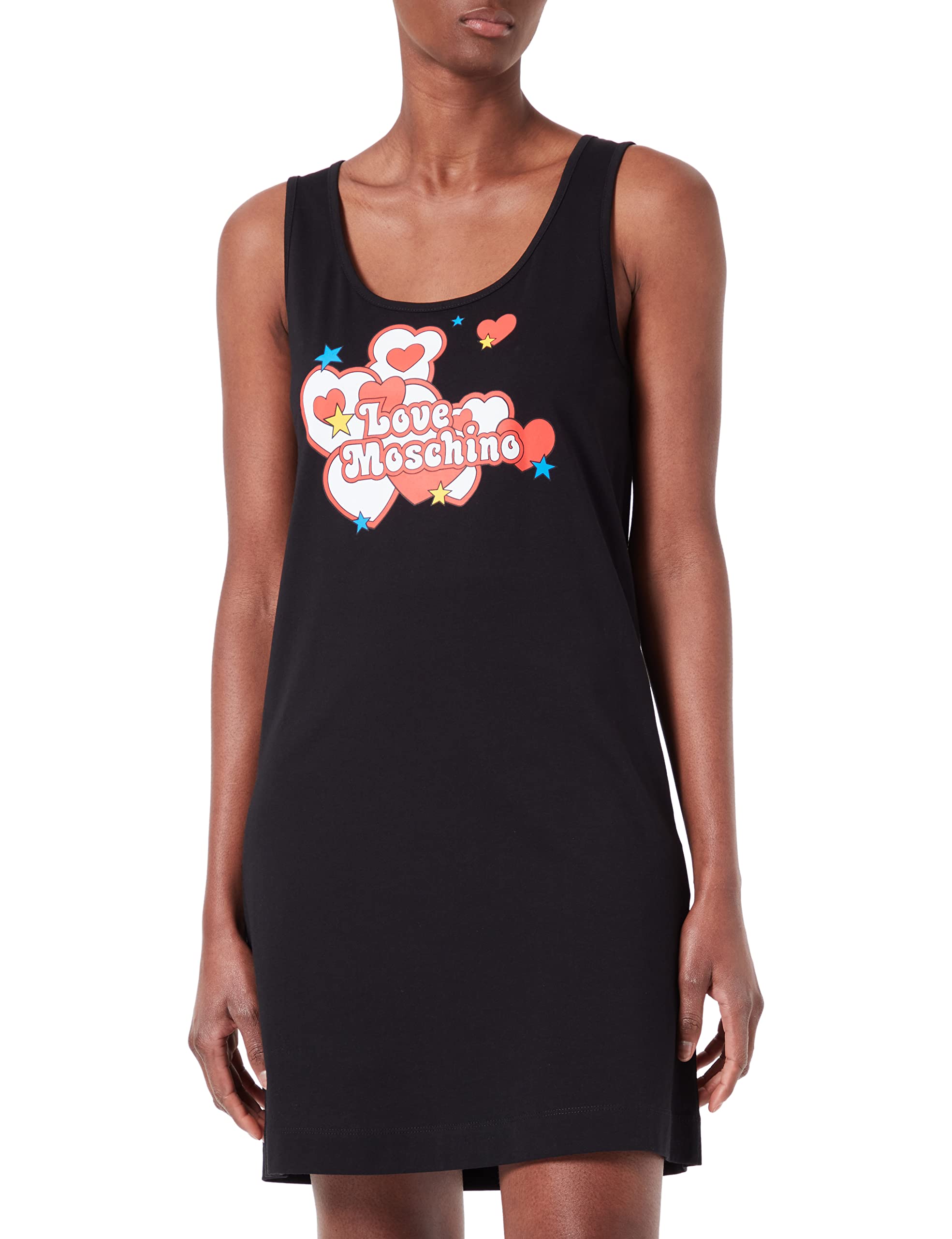 Love Moschino Womens Hearts and Stars Print. Kleid, Black, 40