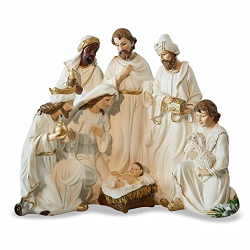 Loberon Krippenfigur Kanem, Weihnachten, Weihnachtsdeko, Polyresin, H/B/T ca. 23/19.5/12.5 cm, antikweiß