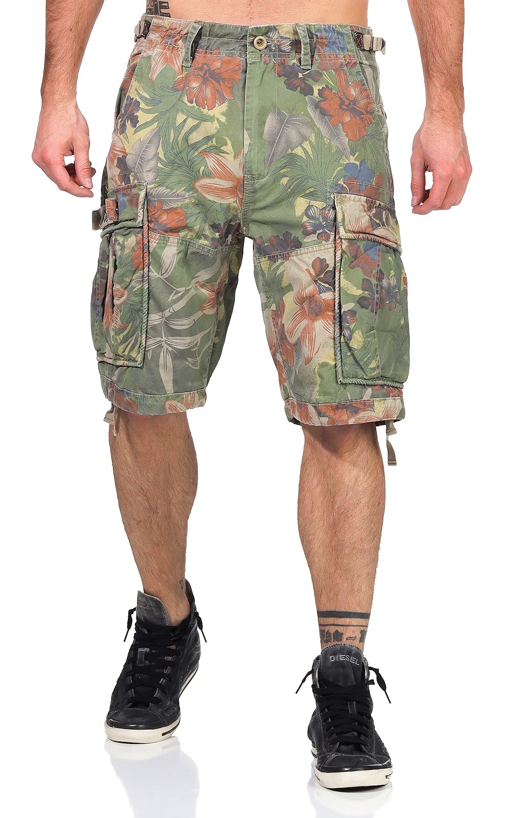 JET LAG Cargo Shorts 17-131 mit floralem Muster - Flower Green, Größe:W40