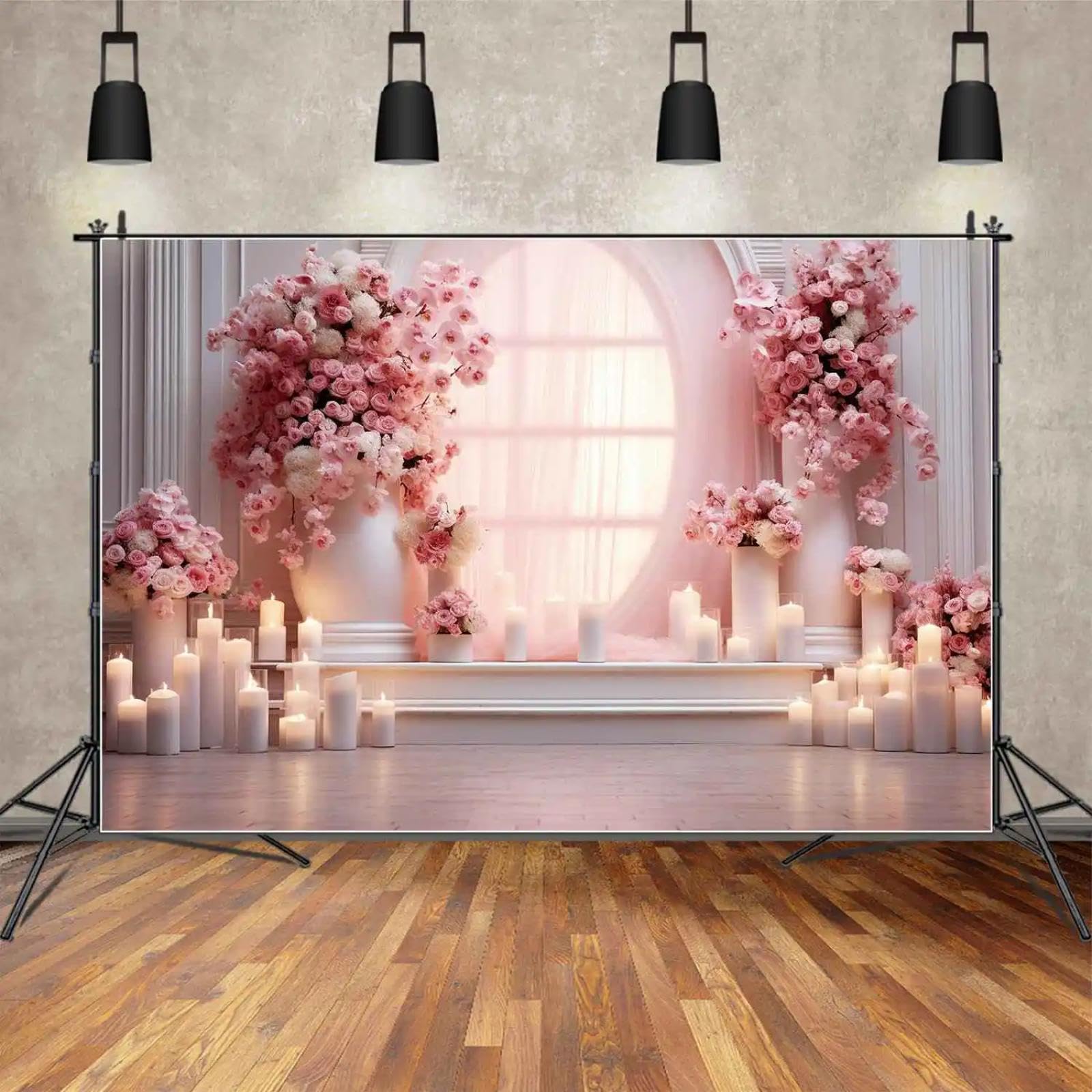 Kulisse Hochzeit Drapes Zeremonie Dekor Hintergrund Braut Dusche Kerze Licht Blume Porträt Tür für Foto 240X180cm