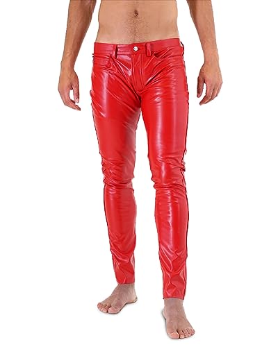 Bockle® Push-Strap RED Faux Pants Kunstlederhose, Kunstleder, kein echtes Leder, Size: 31W / 32L