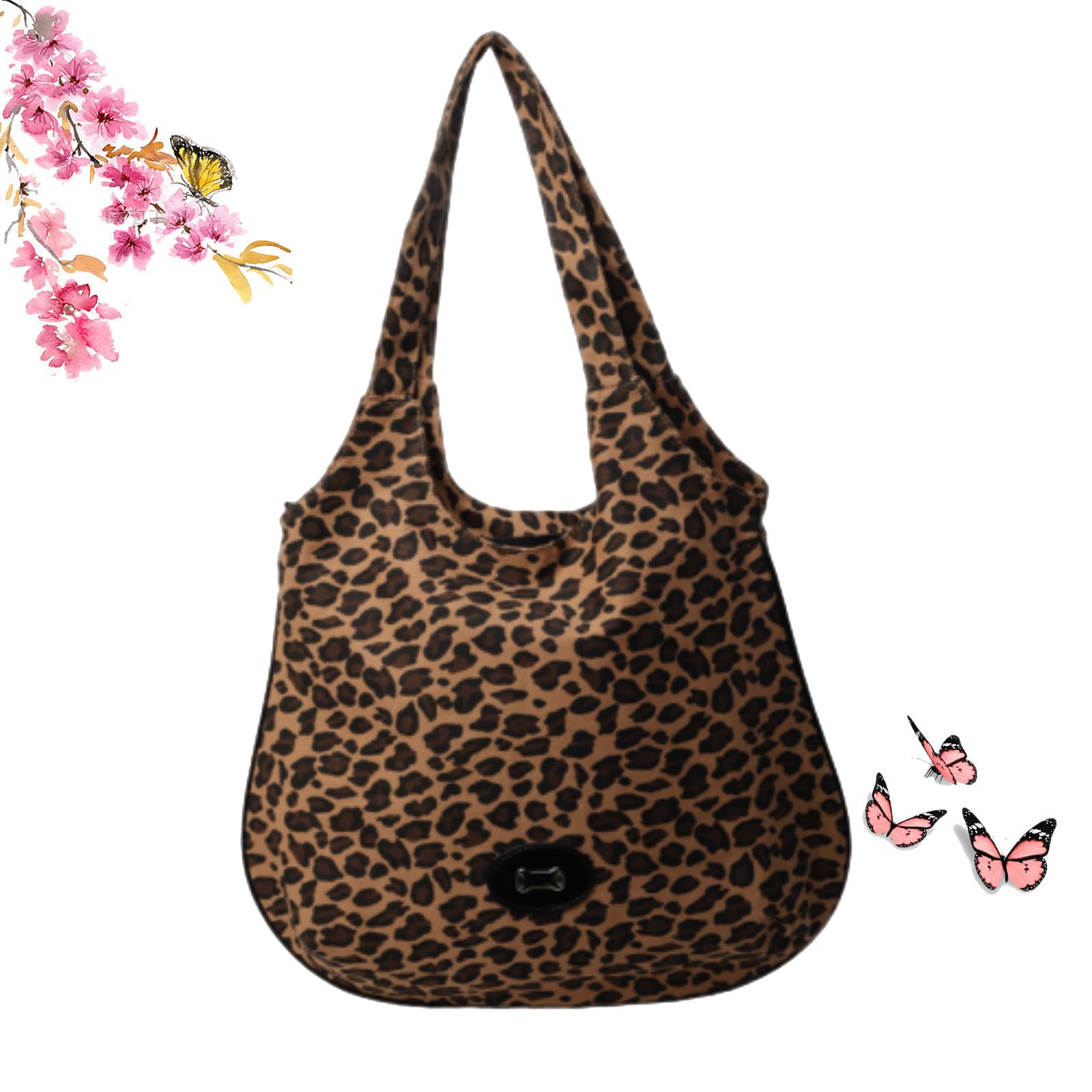 Tragetasche mit Leopardenmuster, große Kapazität, Schultertasche aus Segeltuch, lässige Handtasche, Hobo-Tasche für Schule, Arbeit, Reisen, braun, M, Lässiger Tagesrucksack