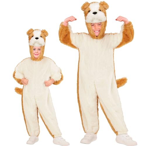 "BULLDOG IN SOFT PLUSH" (hooded jumpsuit with mask) - (98 cm / 1-2 Years)