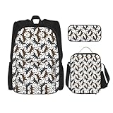 WURTON Trotting Flat Coated Retrievers Paw Print Trendy Rucksack Taschen Lunchbox und Federmäppchen 3 in 1 Verstellbarer Rucksack Set, Schwarz , Einheitsgröße