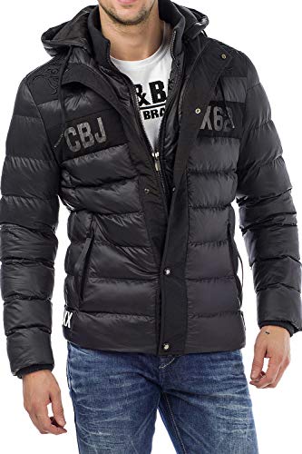 Cipo & Baxx Herren Winterjacke Steppjacke Übergangsjacke Kapuzenjacke Jacke Jacket Warm Jacke Dunkelgrau M